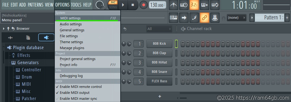 FL STUDIO:OPTIONS > MIDI settings