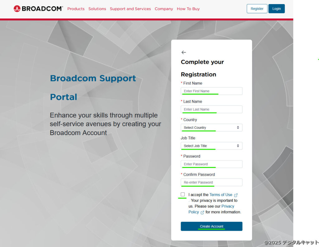 broadcom アカウント作成